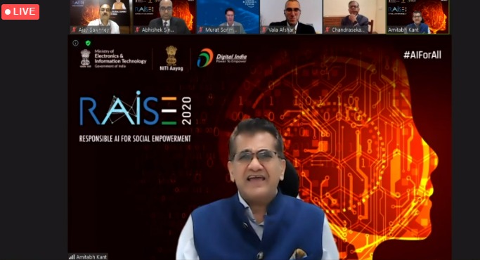 The world is still at an early stage of AI adoption & #RAISE2020 has set up a great platform for India to capitalise on #AIForSocialGood by working towards taking the human civilization to the next level of progress: #NITIAayog CEO @amitabhk87