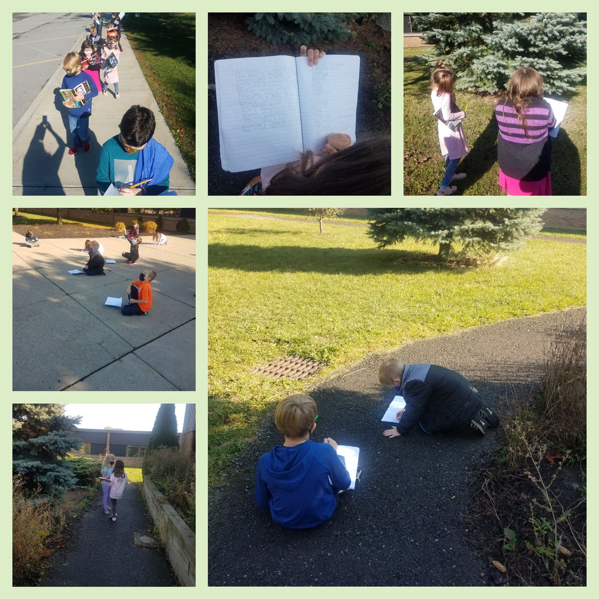 SHSciLabTeacher's tweet photo. Letting nature inspire writing today. Stopping to capture observations of things that make us wonder. Creating Mind Pictures @FletcherRalph #3rdgradeAuthors @GlendaleSHCSD https://t.co/z9WNXph2LE