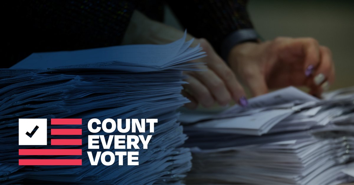 CountEveryVote1's tweet image. This year, the number of absentee ballots cast will double — going from 25% to 50% — which means counting the votes will take longer. We have a duty to be patient while election officials do their jobs and #CountEveryVote. Join us: counteveryvote.org
