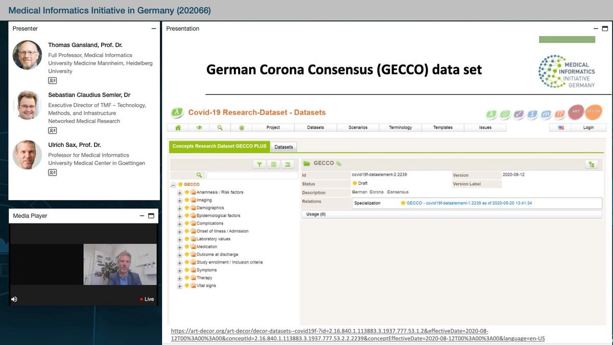 TMF_eV's tweet photo. Ulrich Sax, @uniGoettingen; @ThomasGanslandt + @seseberlin on the impulses for standardization by the Medical Informatics Initiative #MII @BMBF_Bund. Proud to have introduced @SnomedCT in 🇩🇪. In collaboration with @kbv4u national #EHRs will be based on @SnomedCT #sctexpo20 https://t.co/44zrNnHs02