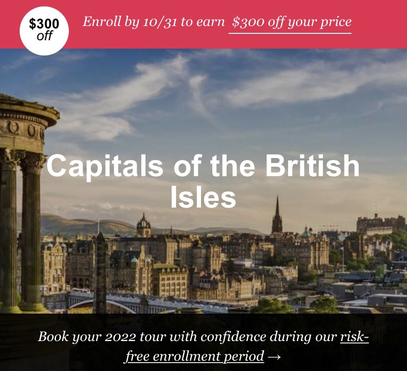 Summer 2022 may seem far away, but now is THE TIME to plan for student travel. Enjoy a discount &amp; have something to look forward to! Learn more about touring Ireland, Scotland, &amp; England: 10/21, 6:30pm. Open to current 7th-10th graders. 
Zoom Registration: bit.ly/2SHBCow