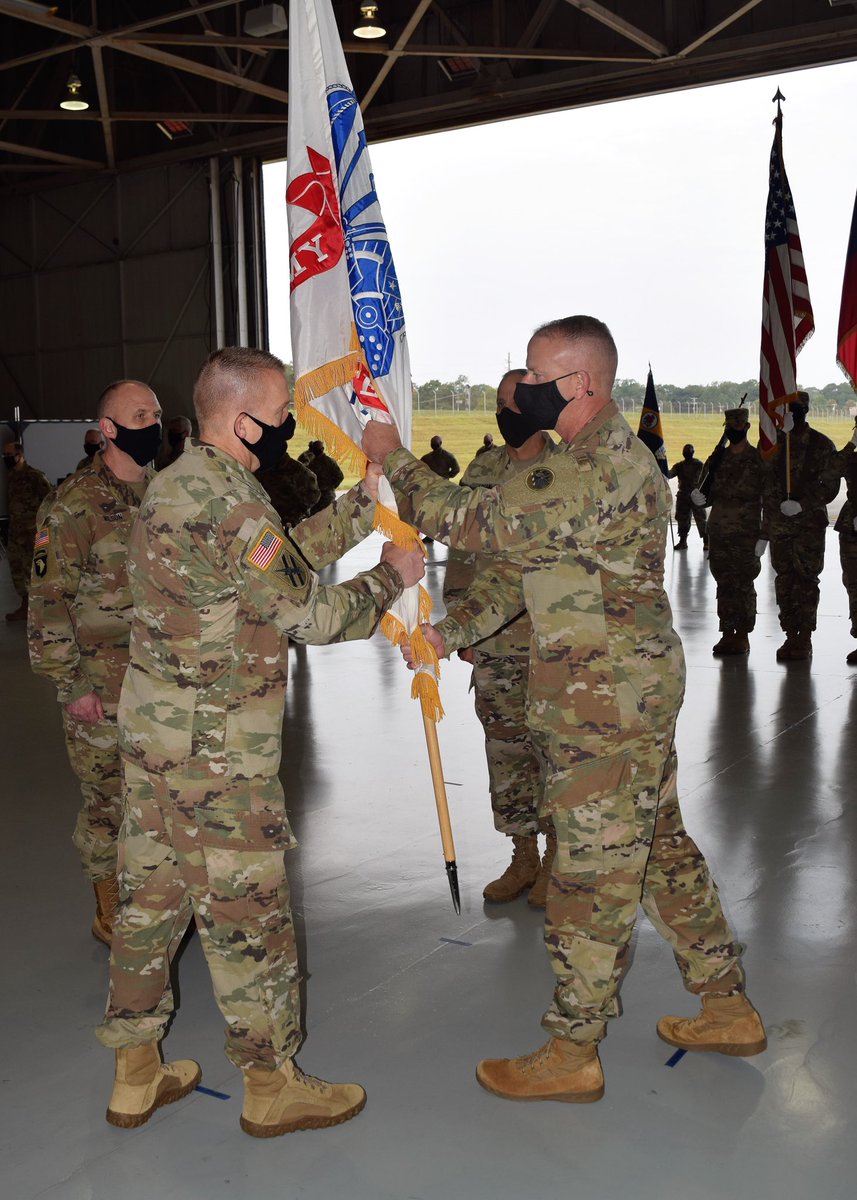 GeorgiaGuard's tweet photo. Brigadier General Dwayne Wilson, incoming commander of the Georgia Army National Guard, accepts the organizational colors from Maj. Gen. Tom Carden, @TAGofGA during the Ga. ARNG’s change of command ceremony at the Clay National Guard Center, Marietta, Ga. Oct. 9, 2020. https://t.co/aG8wOPJxzD