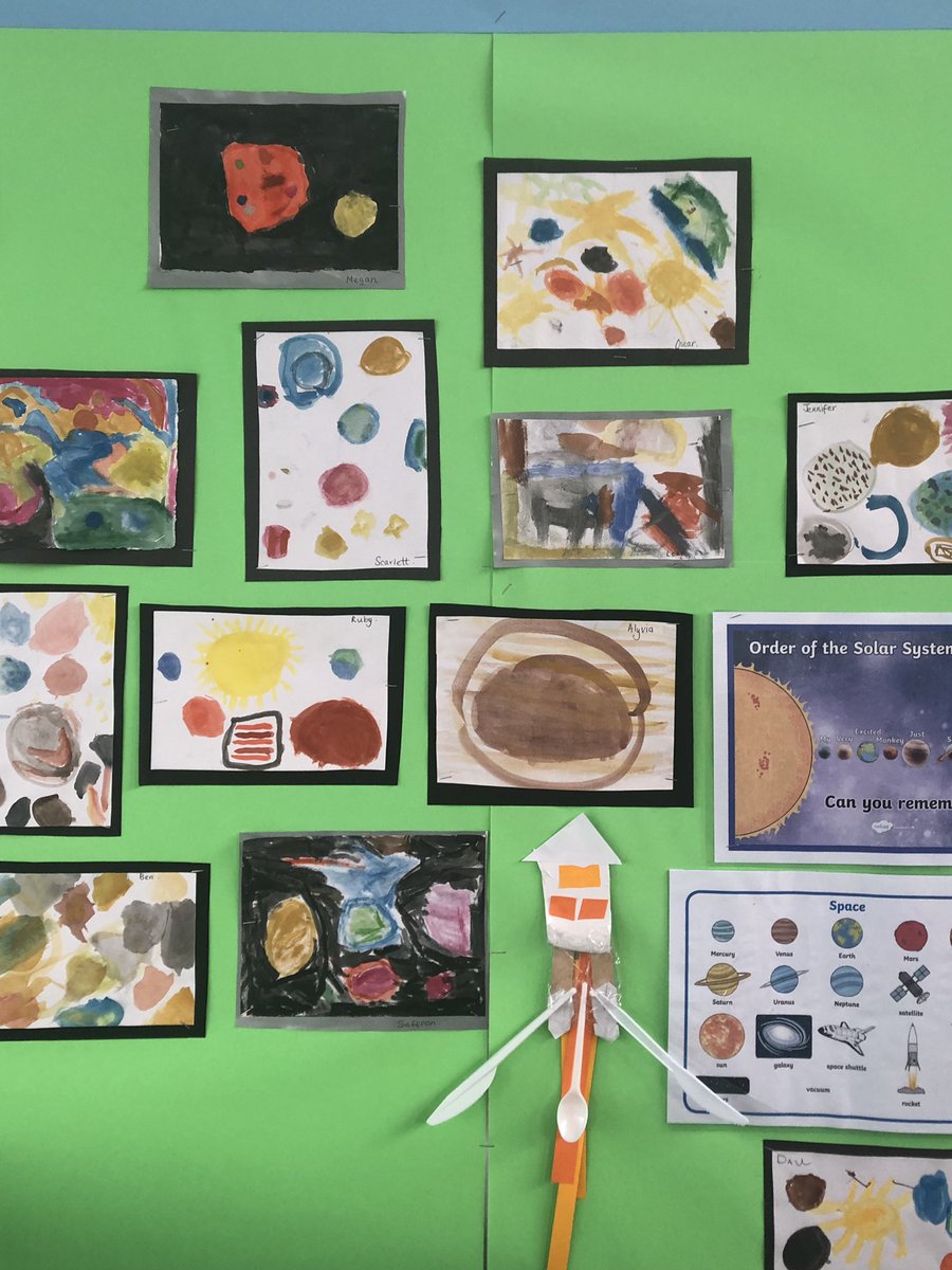 YsgolCC's tweet photo. #dosbarthabersoch displaying their fantastic Space Work , linking technology and art . Well done ! #j2easy https://t.co/x8vjik3ncx