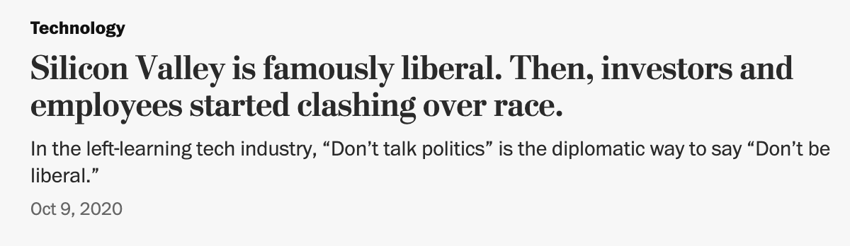 First, it's just as slanted as anyone who's following this expected. Both the headline & excerpt, which the journos often don't write themselves, are false on multiple counts. These internal company clashes are about many issues, not just BLM.