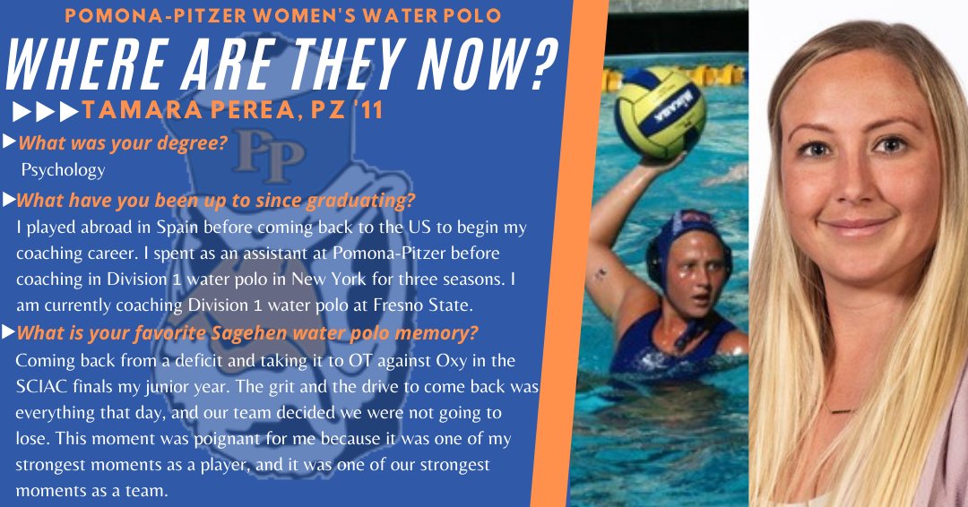 SagehensPolo's tweet photo. For this week's #FridayFeature we're putting a spotlight on Tamara Perea, PZ'11! Tamara was a two-time SCIAC AOTY and Division III POTY for the Sagehens! Read about how she has been staying involved with water polo since graduating.

#GoSagehens | #SagehensWP https://t.co/dFmB7Su1VV