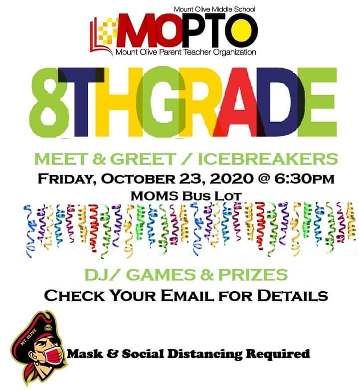MOPTO’s 8th Grade Meet &amp; Greet/Icebreakers! 
Registration Form: forms.gle/hNgNYV6LxHBXUz…  
COVID-19 Form: forms.gle/XgncqHnmjG4QMN…
Tickets $5.50  
mt-olive-pto.square.site
Due to safety protocols, NO TICKETS SOLD AT THE EVENT, ALL TICKETS MUST BE PURCHASED IN ADVANCE.  <a href="/kramer_MOMS/">James Kramer</a>