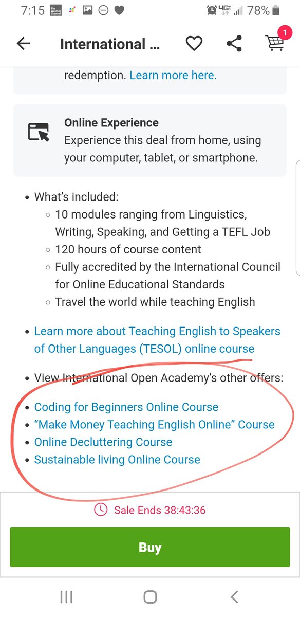 This one is only $19! And Open Academy also has other courses available, too! I am having a hard time deciding on which one would be the best choice because there's honestly like 5-10 options. https://www.groupon.com/deals/international-open-academy-tesol-course?utm_source=&utm_campaign=UserReferral_ma
