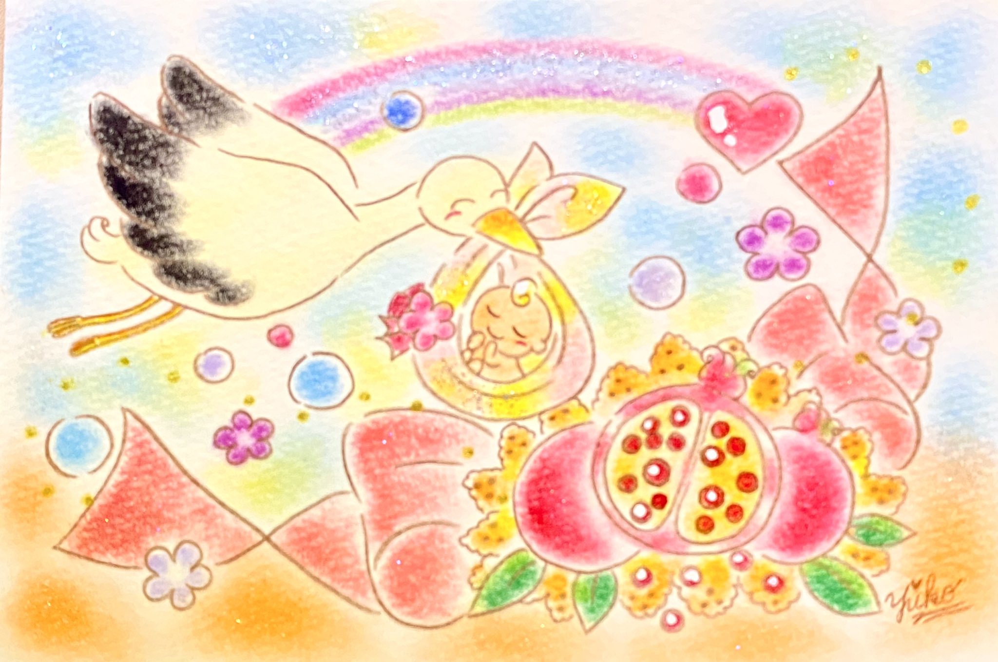 ささら優 イラストレーター 子宝祈願のイラスト原画です パステルで描きました 印刷してカードを販売中です 子宝 子宝安産 子宝祈願 コウノトリ パステルイラスト 子授け 妊活応援 クリーマhttps T Co 6kalkdj3pd ミンネ T Co