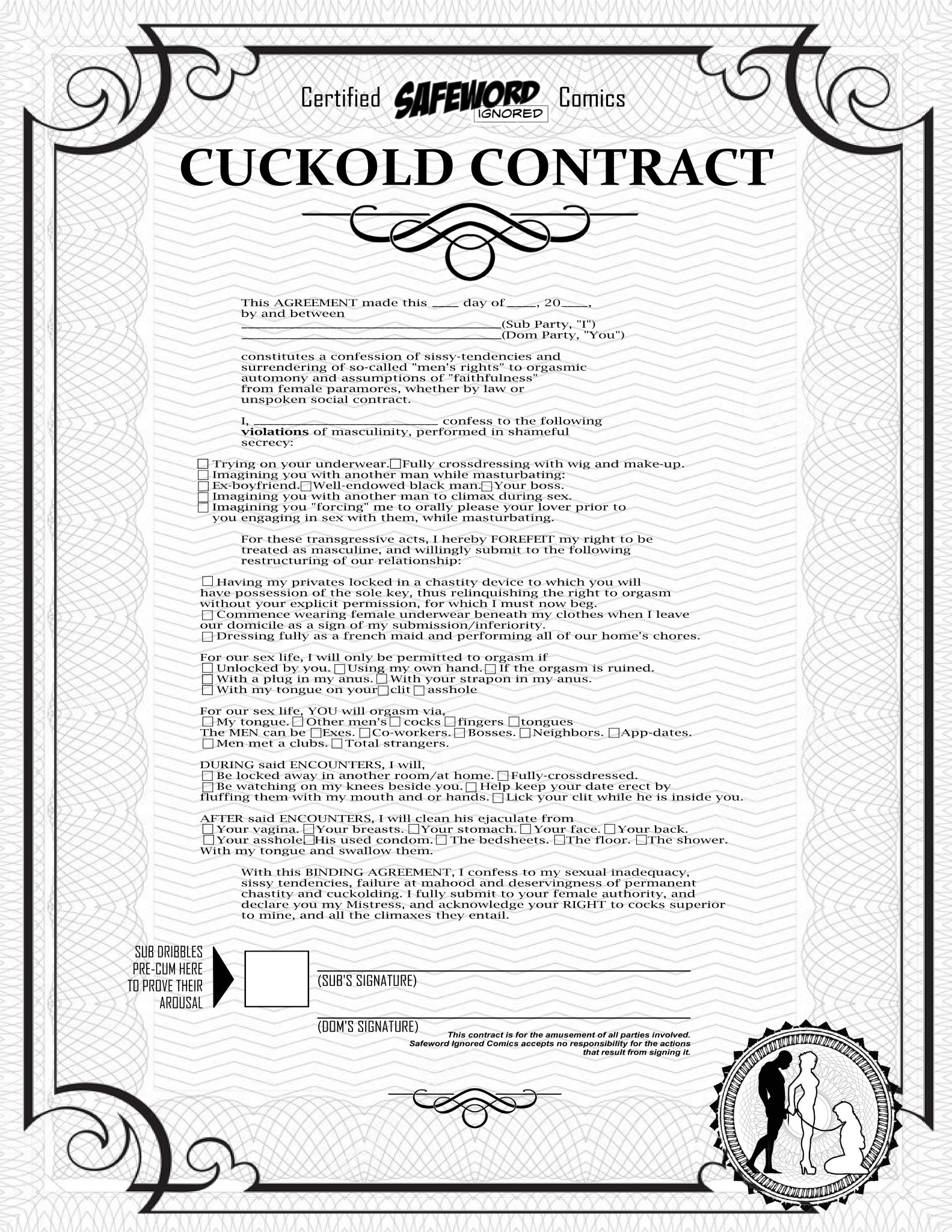 safewordignored on X: Happy LOCKtober everyone! Previously an exclusive by  Safeword Ignored! Print your cuckold contract and sign it with your dom  today! And visit t.coH2ItqeaahU for some inspiration for scenarios  to