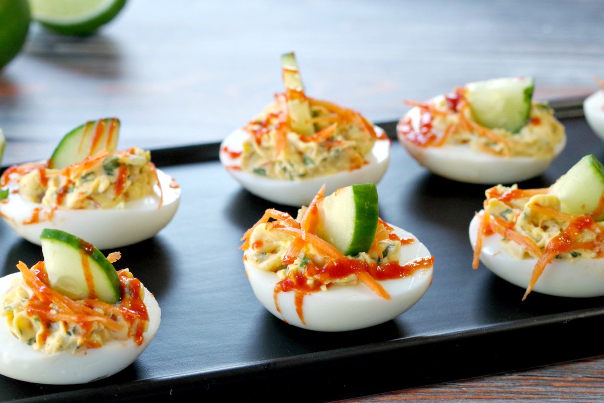 FoodMeanderings's tweet photo. Happy #worldeggday! [#ad] How are you enjoying your eggs today? I'm celebrating by enjoying these fresh and healthy Banh Mi Devilled Eggs I created in partnership with @eggsoeufs! Recipe HERE: https://t.co/7s7FzzTeO2 https://t.co/Da4AvT00aJ