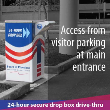 Use our 24-hr secure drive thru drop box to submit vote by mail absentee applications, or to return your voted absentee ballot. Drop Box located at 4700 Smith Rd, Cincinnati OH 45212.  <a href="/HamiltonCntyOH/">Hamilton County, OH</a>