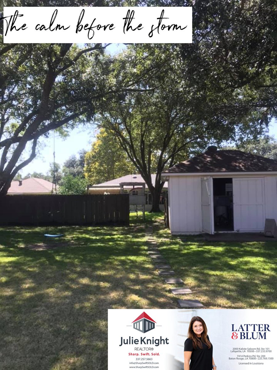 SharpSwiftSold's tweet image. Here&apos;s my backyard, what&apos;s yours lookin&apos; like???
Before Delta hits:
-check your curfews
-fill up water &amp;amp; gas
-charge batteries &amp;amp; phones
-try not to eat all the snacks
#sharpswiftsold #hurricaneprep #calmbeforethestorm #hurricanedelta #louisiana #acadiana