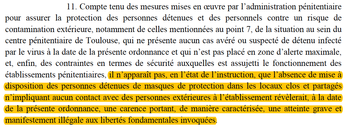 N_Hervieu's tweet photo. Droits des détenus face au #COVID__19 : Le @Conseil_Etat refuse aux détenus la mise à disposition de #masques (sauf si contact avec l'extérieur).

Et ce, alors que l'obligation de port du masque est désormais générale en France (même à l'extérieur &amp; avec distanciation sociale)... https://t.co/PwYBGKvzva