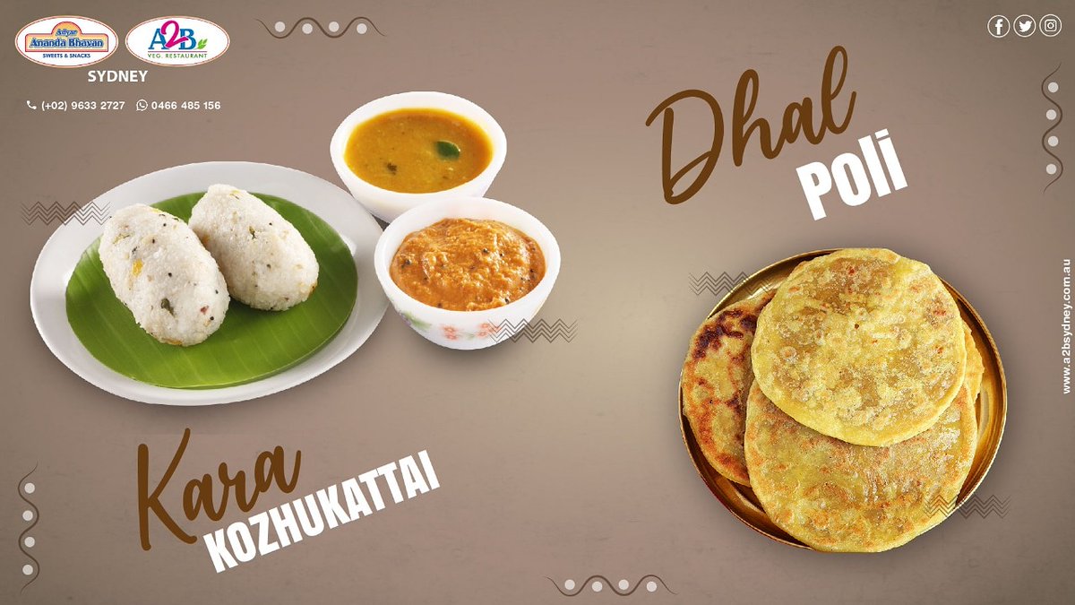 AdyarSydney's tweet photo. Enjoy Dahl Boli &amp; Kara Kozhukattai @ A2B Sydney

Call Us-02 9633 2727 / 02 9633 2767

Online Order : https://t.co/7XKbjVLW0B
Uber Eats : https://t.co/0IeKgiIka9

Visit Us : https://t.co/ludIbEDknk
Like us: Facebook: https://t.co/FGZNJygo8N
Follow us: https://t.co/2sqhJGbfv2 https://t.co/wiquWzniz2