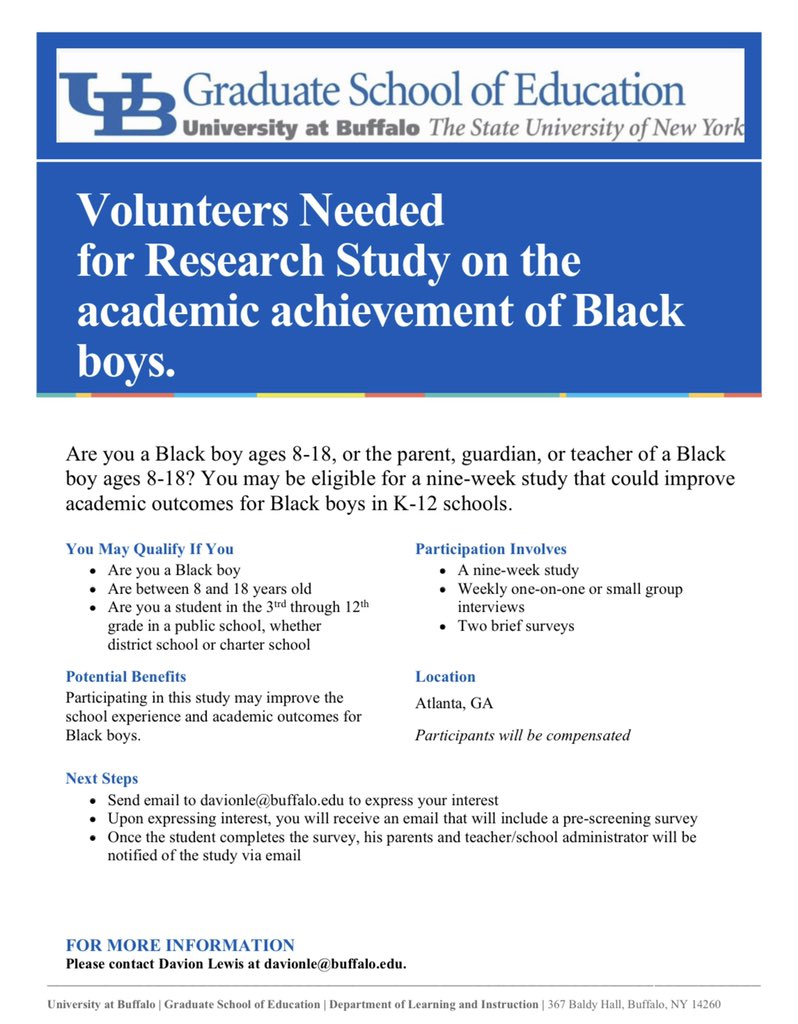 Hey RISE Family!! We have a new volunteer research opportunity for black young men, and/or the parents of young black men! If you, or anyone you know is interested, please reach out to Mr. Lewis at dlewis@theriseschools.org