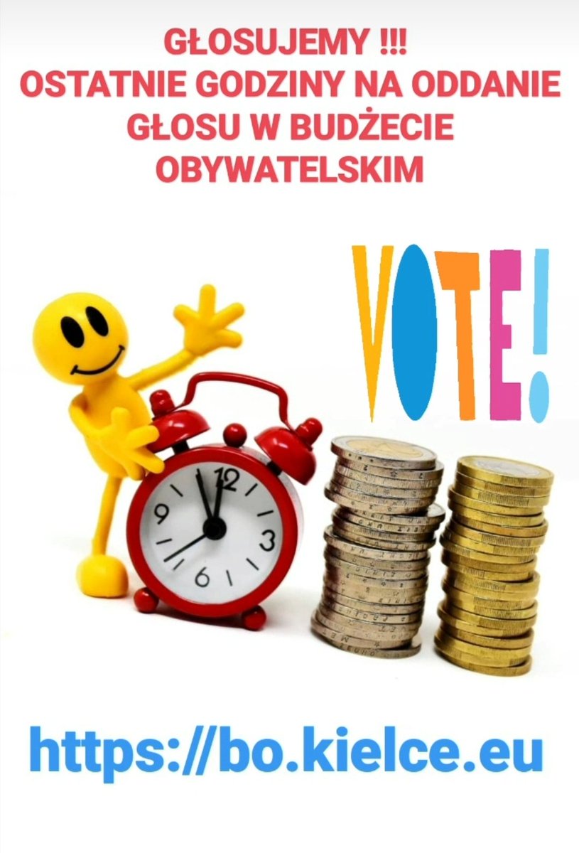 ‼️‼️OSTATNIA PROSTA‼️CZAS SZYBKO UCIEKA...GŁOSUJEMY‼️
⚠️ Przypominamy, że w tym roku głosować można tylko elektronicznie. Zostało niwiele czasu ‼️ Głosowanie trwa jeszcze tylko do północy❗️
bo.kielce.eu/glosowanie
#ideakielce #budzetobywatelski