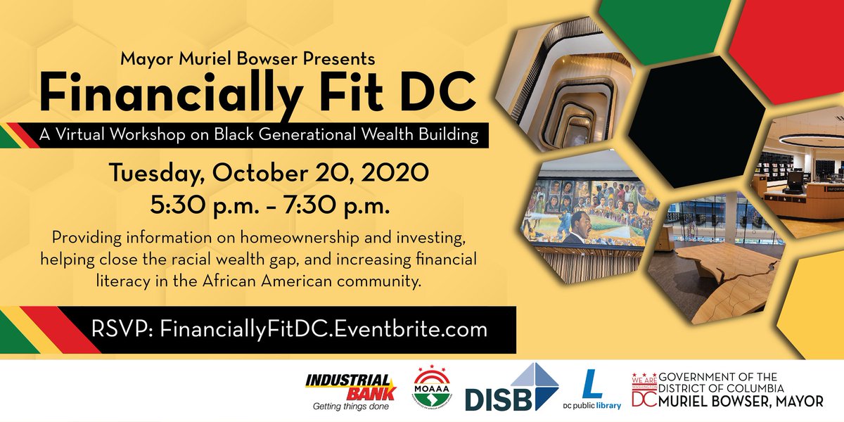 MOAAA_DC's tweet image. Join @MOAAA_DC, @DCDISB, @dcpl, & @BankIndustrial on Tues, Oct 20 for the #FinanciallyFitDC Virtual Workshop on Black Generational Wealth Building providing information on homeownership, investing, the racial wealth gap, and more! #FairShot
RSVP➡️ FinanciallyFitDC.eventbrite.com