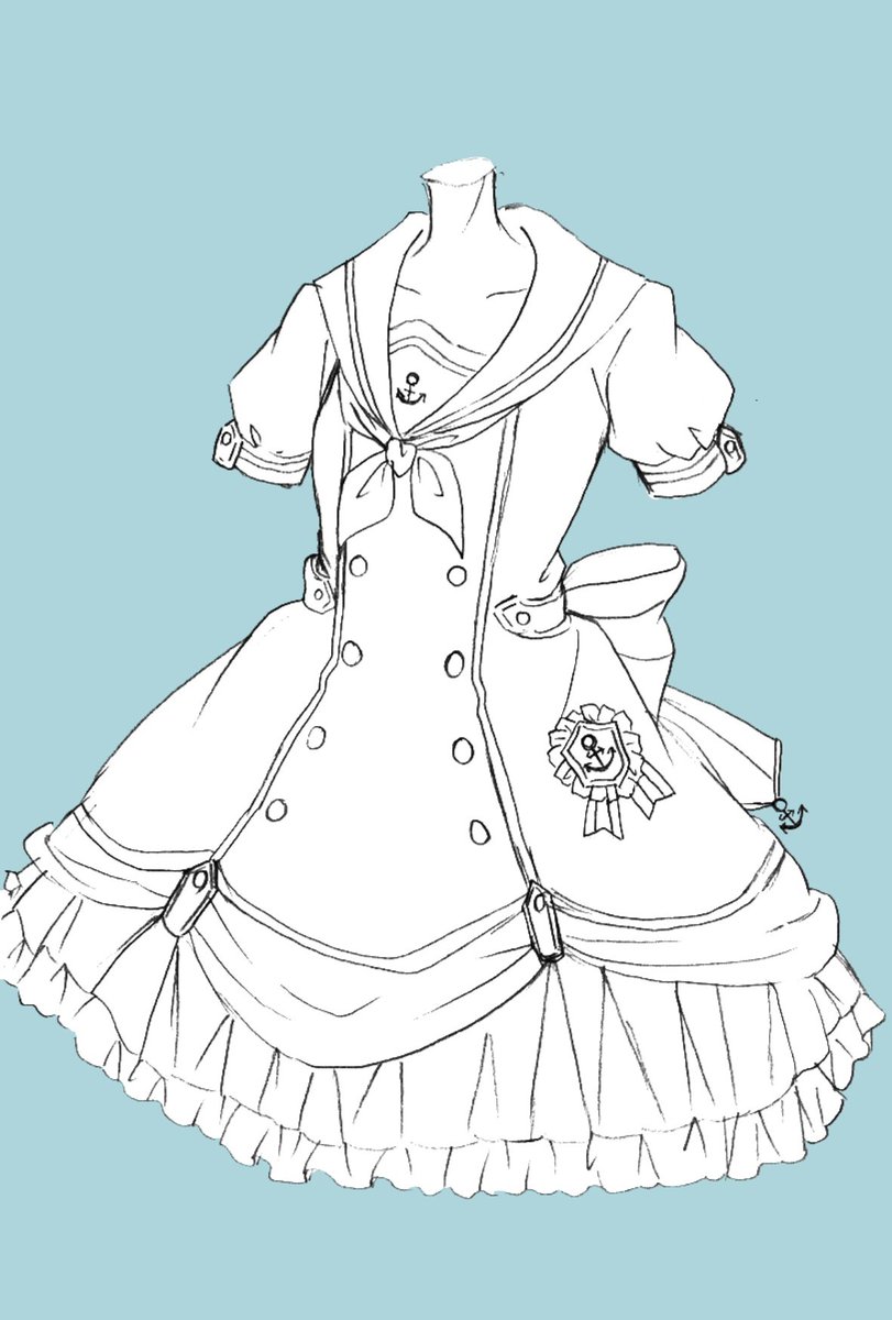 竹光 ﾌｧﾝﾀｼﾞｰｲﾗｽﾄﾚｰﾀｰ Na Twitterze 水着の以外夏イラスト描けなかったのでマリン セーラー服 ワンピース好き トリコロール 色塗ってないけど ロゼット 左についてるやつ 碇にパフスリーブも リボンの先に何かモチーフ付いてるのも 可愛くてすきです