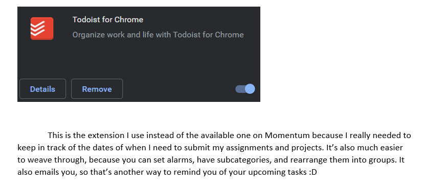 5. Todoist for Chrome- if im not mistaken there's also an app for this but i dont use it lol- dont mind my tasks again oof - its also rlly cute bc it shows how many tasks you have left even if you're out of the tab lol