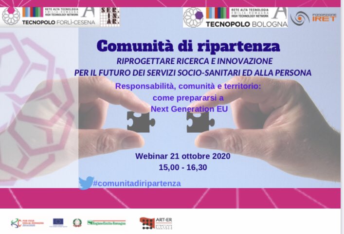 🛑Il 21 ottobre arriviamo al primo evento di restituzione del percorso #comunita di #ripartenza dopo tre webinar e decine di stakeholders ascoltati. Parole chiave del confronto: #responsabilita’, #comunita’ e #territorio. Per partecipare: email a tecnopolo fc (su sito)