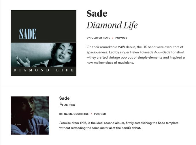 gonzomike's tweet photo. Props to the great job @pitchfork has done celebrating #SadeDay featuring reviews by @clovito, @naima, @clickclaimprize and Rawiya Kameir. @senari @jeremydlarson https://t.co/4CTToemB4Y https://t.co/IyFXxPBLqy