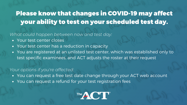 Students, if your registration status changes before test day, here's how you will know:

- We're sending emails up until 9 pm CT the night before the test.

- Before you leave on test day, please check the cancellations page for morning-of updates: bit.ly/2vIE5Gk