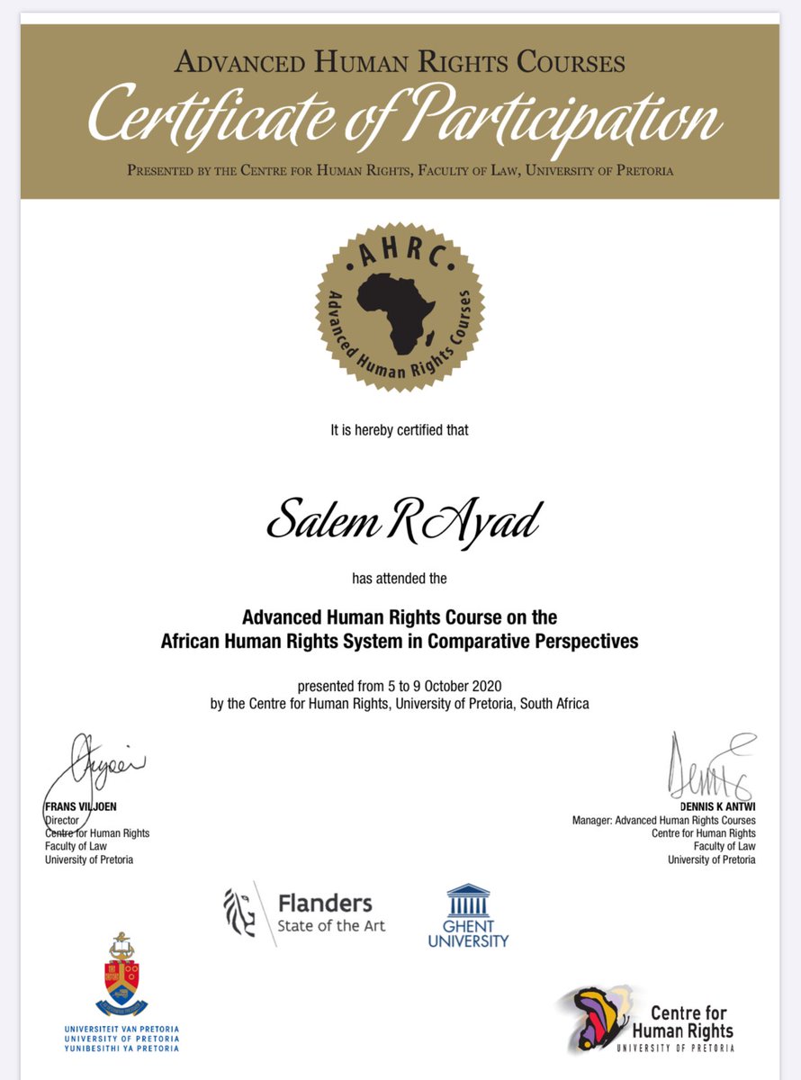 We just finished our Advanced Human Rights Courses with Faculty of Law, University of South Africa, thanks to All participants and professors