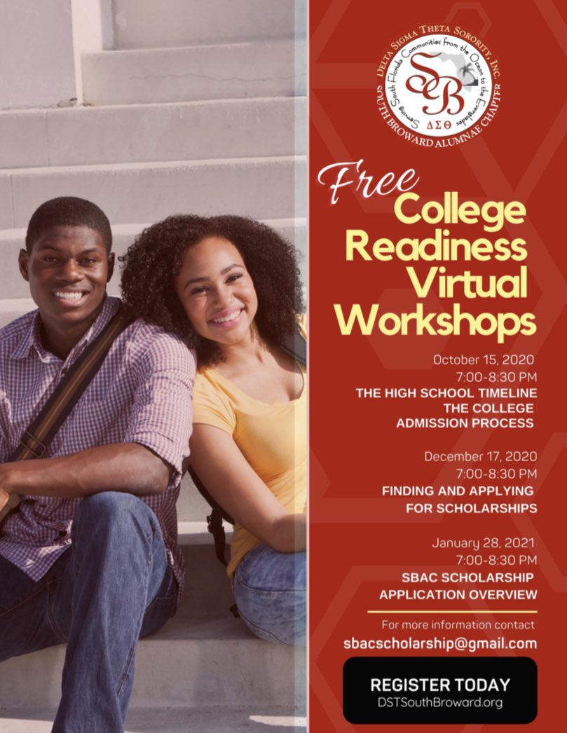 fhs_brace's tweet photo. Delta Sigma Theta Sorority of South Broward will be hosting a FREE College Readiness Virtual Workshop on Thursday October 15th @ 7:00 PM-8:30 PM. https://t.co/EslpxtWIfD