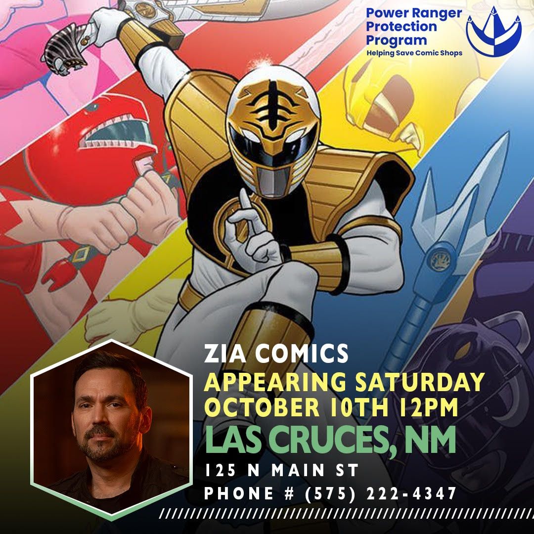 Tomorrow (Oct 10) Jason David Frank will be at Zia Comics from noon - ?  Get your Power Rangers stuff signed, get a selfie with JDF, or just meet him in person.
Masks are required, social distancing enforced, autographs/selfies are $50 cash only!

#ziacomics #JDFPPP #powerrangers