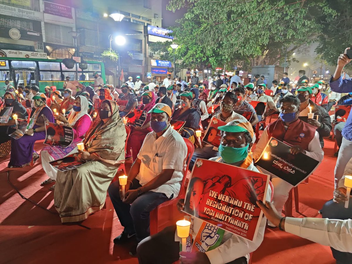 nalapad's tweet image. A candle light vigil was held at Shanthinagar constituency by @mlanaharis, block presidents and party workers in solidarity with the #Hathras rape victim.