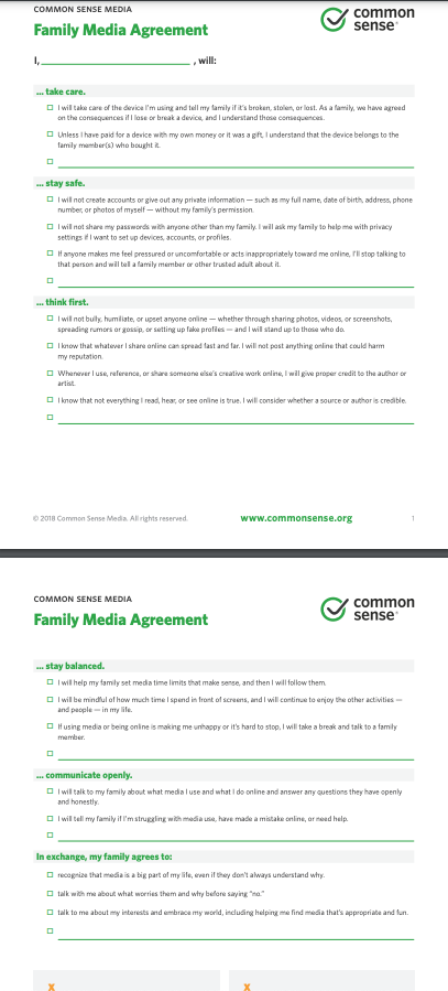DigitalLISD's tweet photo. Finding balance with screen time can be hard at all ages, especially now! Use this long weekend to connect as a family! Check out this Family Media Agreement fm @CommonSenseEd to come together when using digital media! https://t.co/TlqEYDhOkY #DigitalLISD #LISDLib #DigCitWeek https://t.co/QpssVEIZnE