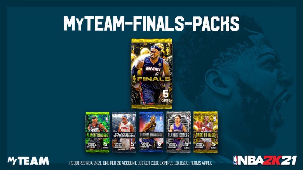 nba2k21_locker's tweet photo. Locker Code 🚨 Use this code for a chance at an NBA Finals Pack, Playoff Records, Stoppers, Underdogs, Dimers or Back-to-Back Pack https://t.co/MmwcNo2nsV