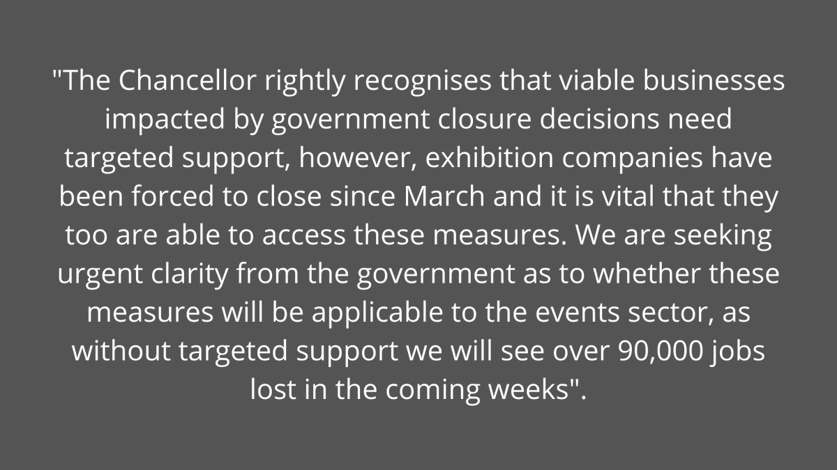 Please find attached a response from ESSA, AEO and AEV to the Chancellor's announcement on the Job Retention Scheme expansion 09.10.20
#weareevents #eventprofsuk #wemakeevents #exhibitions
<a href="/aeonews/">AEO</a> @AEVnews