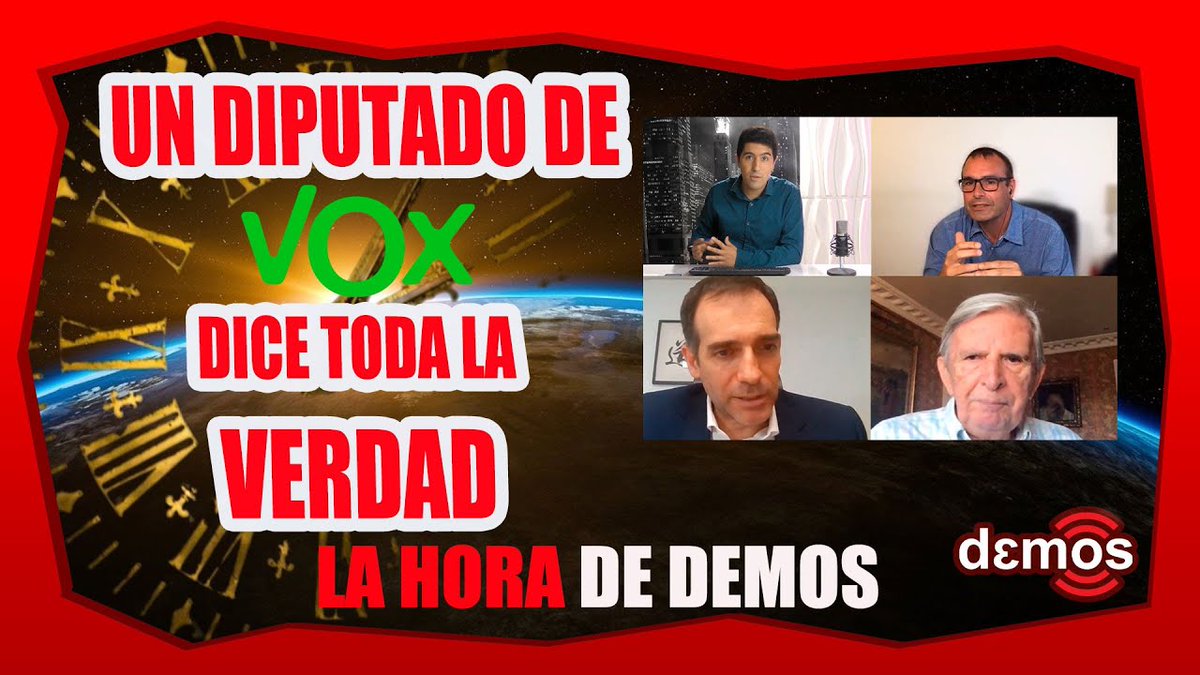 🔥🔥🔥Hoy a las 21:30h no te puedes perder #LaHoraDeDemos 
Un diputado de VOX dice 
TODA la VERDAD📣📣📣
Pincha en este enlace👇🏻
youtu.be/OTzF5nVeYSg
