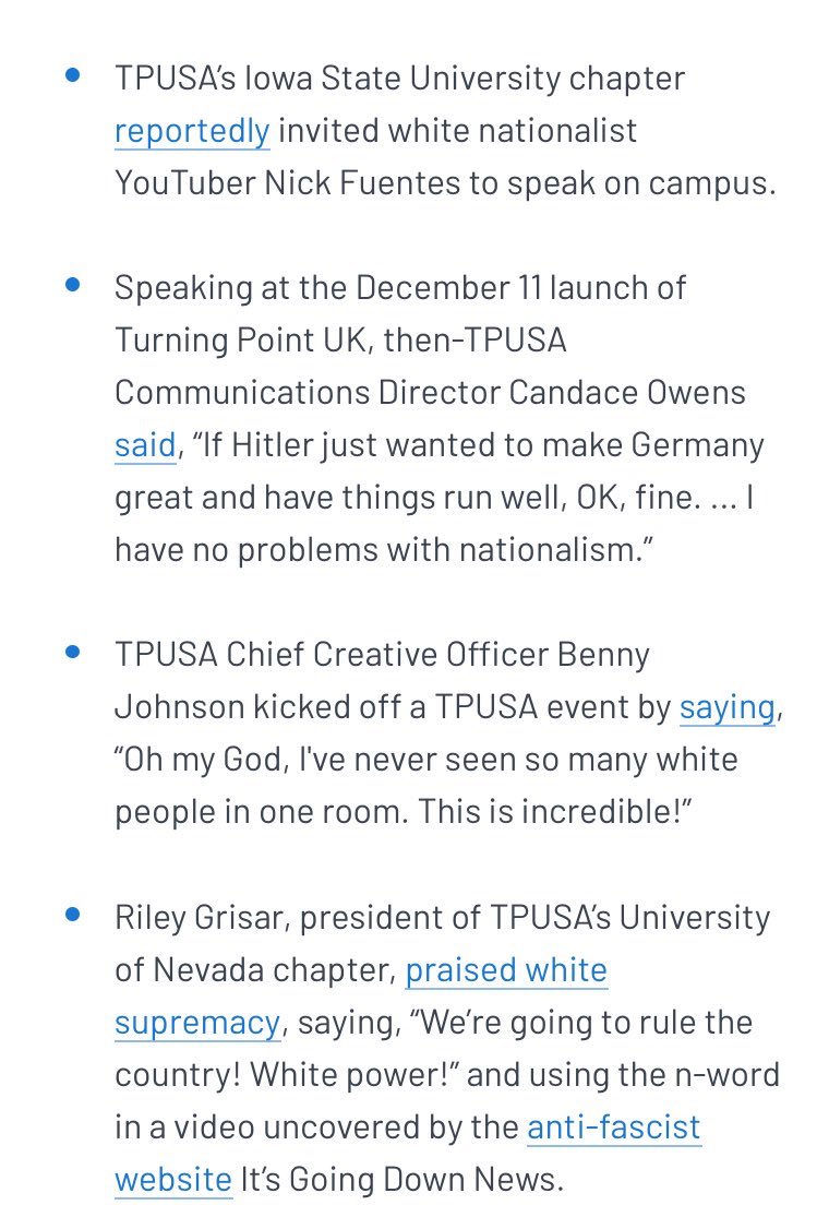 The list of racism from within TPUSA is massive*this list is not up to date