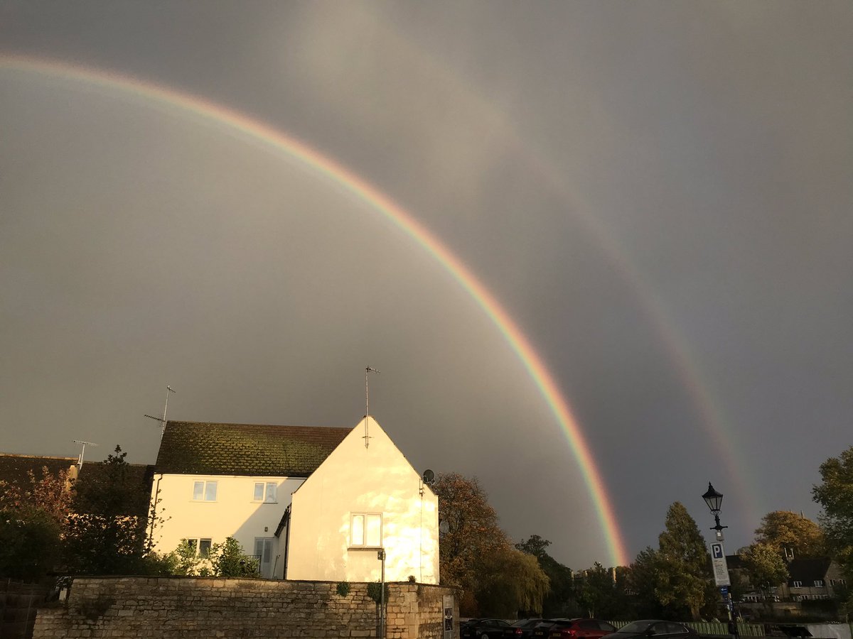 simontdeane's tweet image. Storm clouds turned into a glorious double rainbow 🌈 at Stamford! Birthday dinner time!