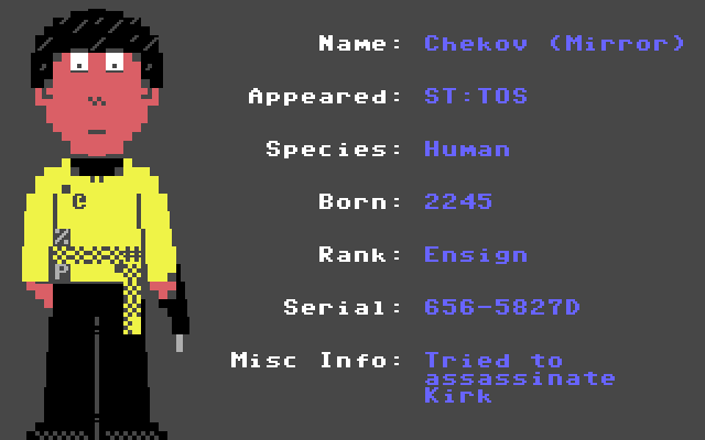 Mirror Chekov (ST: TOS, Season 2, Episode 4, "Mirror, Mirror") #StarTrek #C64 #Commodore64 #PETSCII #PixelArt #C64Retweets #WeAreStarfleet #DS9 #TNG <a href="/StarTrek/">Star Trek</a> <a href="/TrekCore/">TrekCore.com 🖖</a> <a href="/trekreport/">Trek Report</a> <a href="/EverythingC64/">Everything C64</a> <a href="/GineokwKoenig/">Walter Koenig</a>