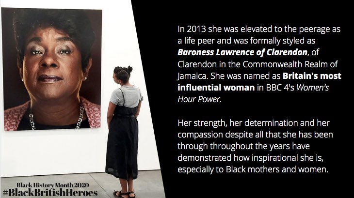 It’s the ninth day of  #BlackHistoryMonthUK   and today we celebrate Baroness Doreen Lawrence OBE  #BlackHistoryMonth    #BHM    #BlackBritishHeroes  #DoreenLawrence