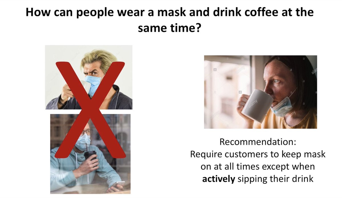 5) keep your mask on - if you *must* drink or eat indoors, keep your mask on unless you’re actively putting things in your mouth. EATING OR DRINKING DOES NOT MEAN YOU CAN CHAT AND TALK WITHOUT YOUR MASK.