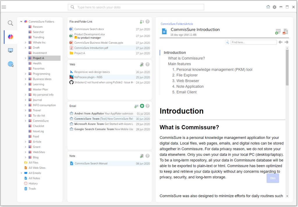 crid's tweet image. [#PersonalKnowledgeManagement] CommisSure : service qui stocke documents, pages web, emails et porpose une recherche par mots-clés ift.tt/34Euqzk