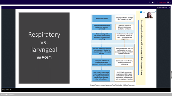 4/ A/Prof  @drjackiem finishing up with tracheal tube weaning in complex dysphagia. Emphasising the need for early cuff deflation and focus on laryngeal rehabilitation.  #ESSD2020 @_ESSD_