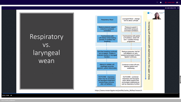 4/ A/Prof  @drjackiem finishing up with tracheal tube weaning in complex dysphagia. Emphasising the need for early cuff deflation and focus on laryngeal rehabilitation. #ESSD2020 @_ESSD_