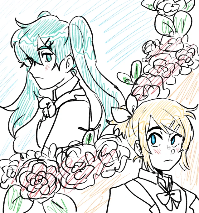 there's this mikurin au idea ive got where basically rin is a tomboy and volleyball star but rly she wants to be feminine like miku who's the school princess. but miku rly wants to be masculine like rin. they envy each other and are gay 