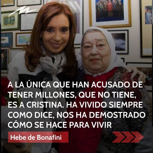 Hebe de Bonafini apuntó a los políticos y funcionarios ricos pero perdonó a CFK: 'Es la única que no tiene millones' La presidenta de Madres de Plaza de Mayo publicó un video en el que criticó a los funcionarios con mucho patrimonio, diciendo que parecen 'financistas'.