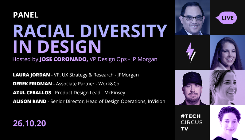 OUR LENS - #Design #Leadership panel with an amazing group of #Latinxs Design Leaders <a href="/alisonrand/">Alison Rand</a> <a href="/InVisionApp/">Freehand by InVision</a>, <a href="/hellofridman/">Derek Fridman</a> <a href="/workandco/">Work & Co</a>, <a href="/jcoronado1/">Jose Coronado</a> &amp; Laura Jordan <a href="/jpmorgan/">J.P. Morgan</a>, Azul Ceballos <a href="/McKinsey/">McKinsey & Company</a> 

techcircustv.com/diversitypanel
#HispanicHeritageMonth 
cc <a href="/Techqueria/">Techqueria</a> <a href="/latinxsdesign/">latinxswhodesign</a>
