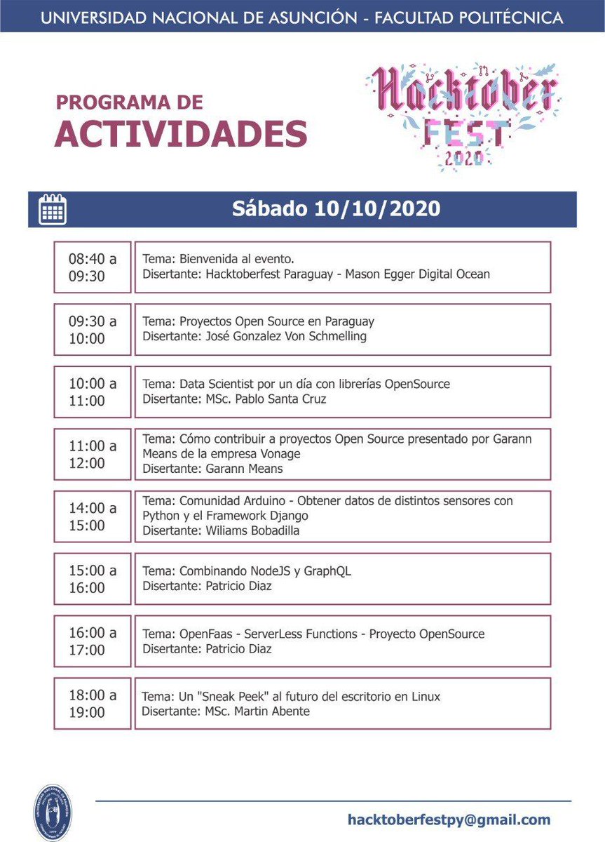 hacktoberfestpy's tweet image. Se viene la #HacktoberFest Py 2020. El Hacktoberfest es una celebración de open source anual que se realiza todo el mes de Octubre en todo el mundo y es organizado por DigitalOcean en compañia de Intel y DEV.to

Informes e inscripciones: 
bit.ly/3nuoMrU