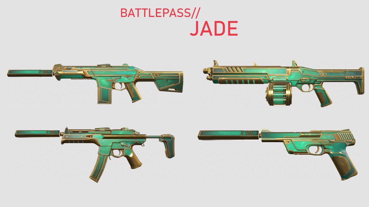 ValorLeaks's tweet photo. ACT 3 Battlepass Showcase | #VALORANT 

~ Ruin Set
~ Jade Set
~ Electroflux Set
~ Battlepass Buddies! https://t.co/zUpSf3lyM3