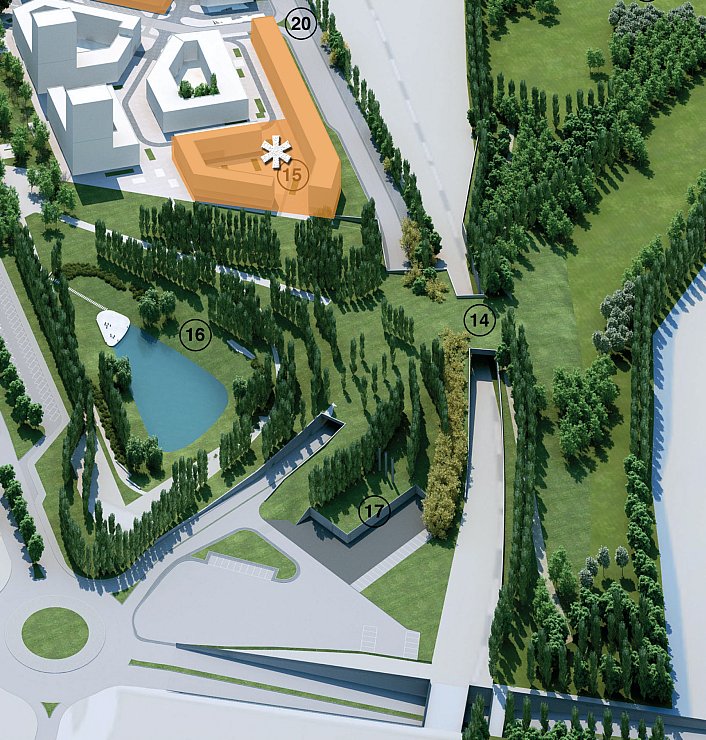 At the end of the axis, there is a second parc, with a retention basin for stormwater management and then a new box over the rail to reconnect with an existing parc. This aim to create a continuous high quality public domain, connecting the new development with the surroundings.