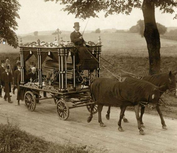 The Victorian funerary procession was usually guided by a black carriage, which black or white horses pulled.