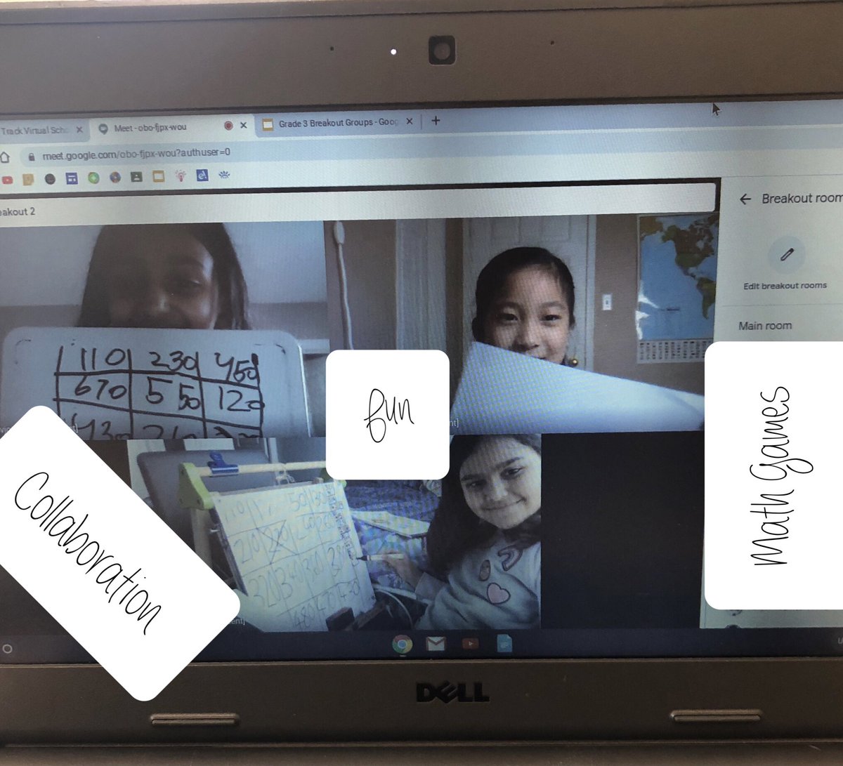 track_miss's tweet photo. We used Google Meet breakout rooms to play math games with our friends today! It was a huge success! #learningthroughgames #virtualgrade3 @GoogleForEdu @VEWhdsb https://t.co/aonkUBRHMd